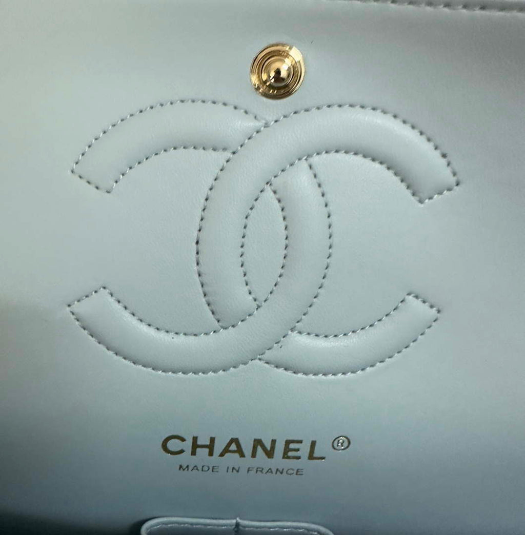 Chanel A01112 Flap Classic 11.12 Handbag Calfskin & Gold-Tone Metal Lake Blue