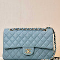 Chanel A01112 Flap Classic 11.12 Handbag Calfskin & Gold-Tone Metal Gray Blue - Default Title - View 1