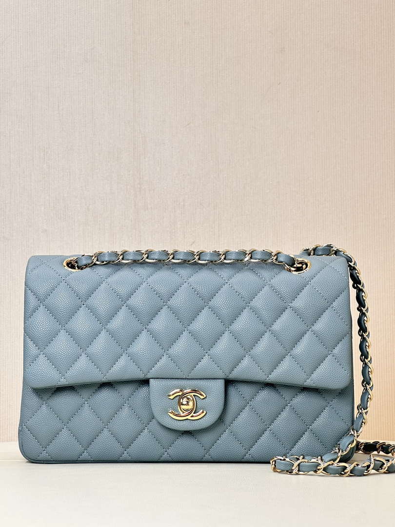 Chanel A01112 Flap Classic 11.12 Handbag Calfskin & Gold-Tone Metal Gray Blue