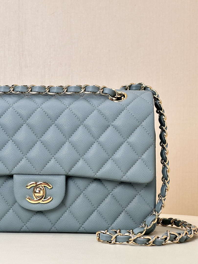 Chanel A01112 Flap Classic 11.12 Handbag Calfskin & Gold-Tone Metal Gray Blue