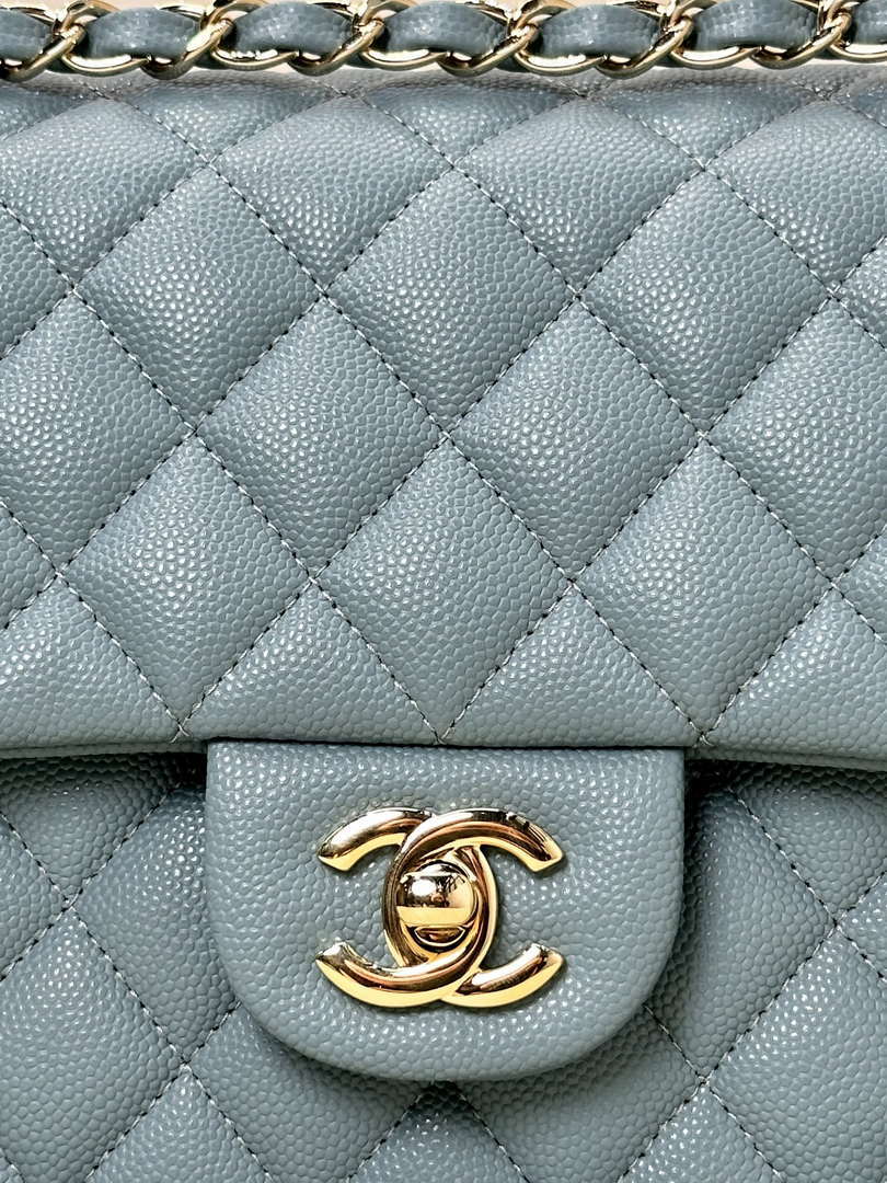 Chanel A01112 Flap Classic 11.12 Handbag Calfskin & Gold-Tone Metal Gray Blue