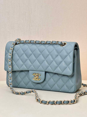 Chanel A01112 Flap Classic 11.12 Handbag Calfskin & Gold-Tone Metal Gray Blue - Default Title - View 4