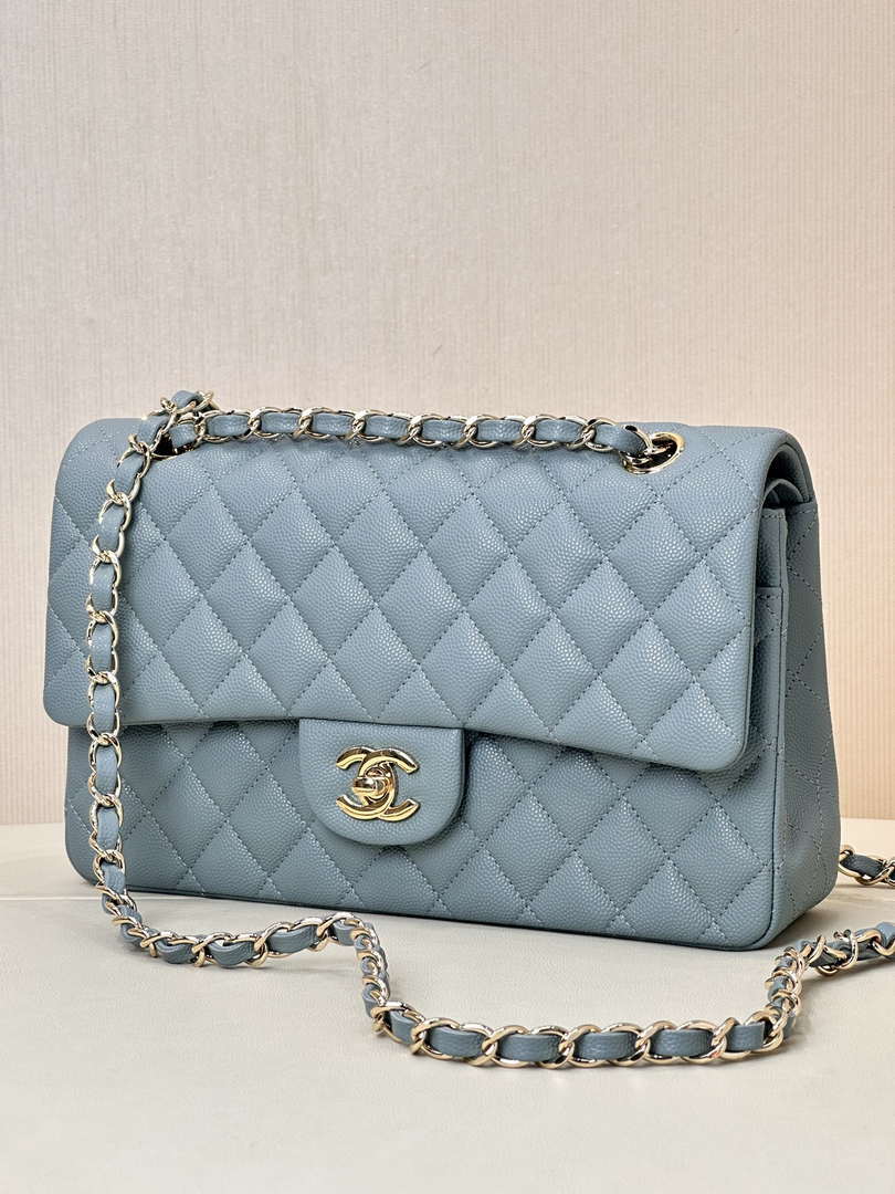 Chanel A01112 Flap Classic 11.12 Handbag Calfskin & Gold-Tone Metal Gray Blue - Default Title - View 4
