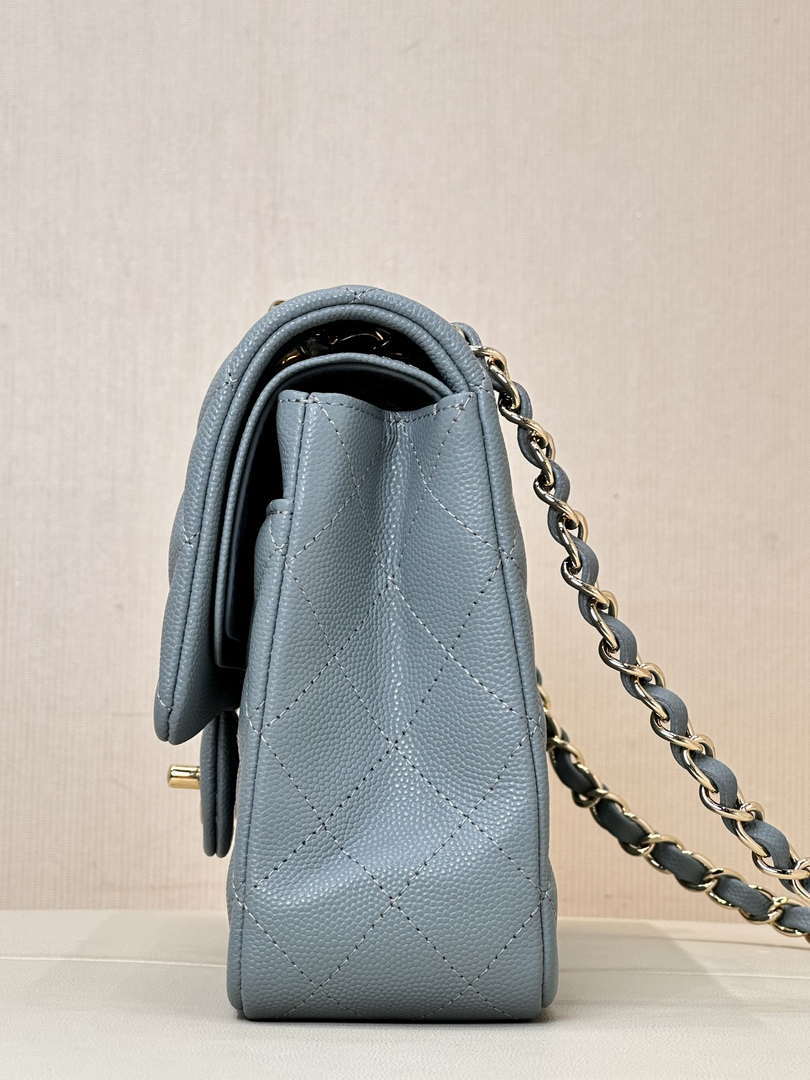 Chanel A01112 Flap Classic 11.12 Handbag Calfskin & Gold-Tone Metal Gray Blue