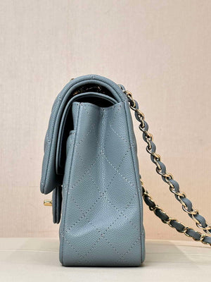 Chanel A01112 Flap Classic 11.12 Handbag Calfskin & Gold-Tone Metal Gray Blue - Default Title - View 6