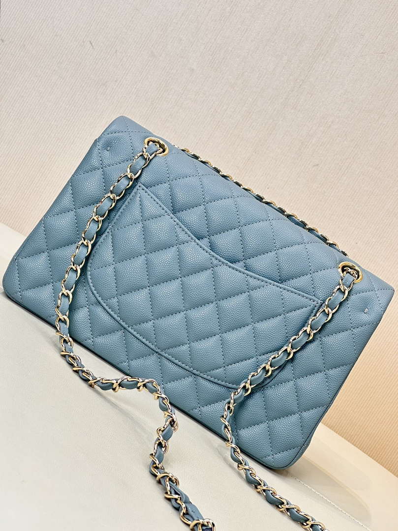 Chanel A01112 Flap Classic 11.12 Handbag Calfskin & Gold-Tone Metal Gray Blue