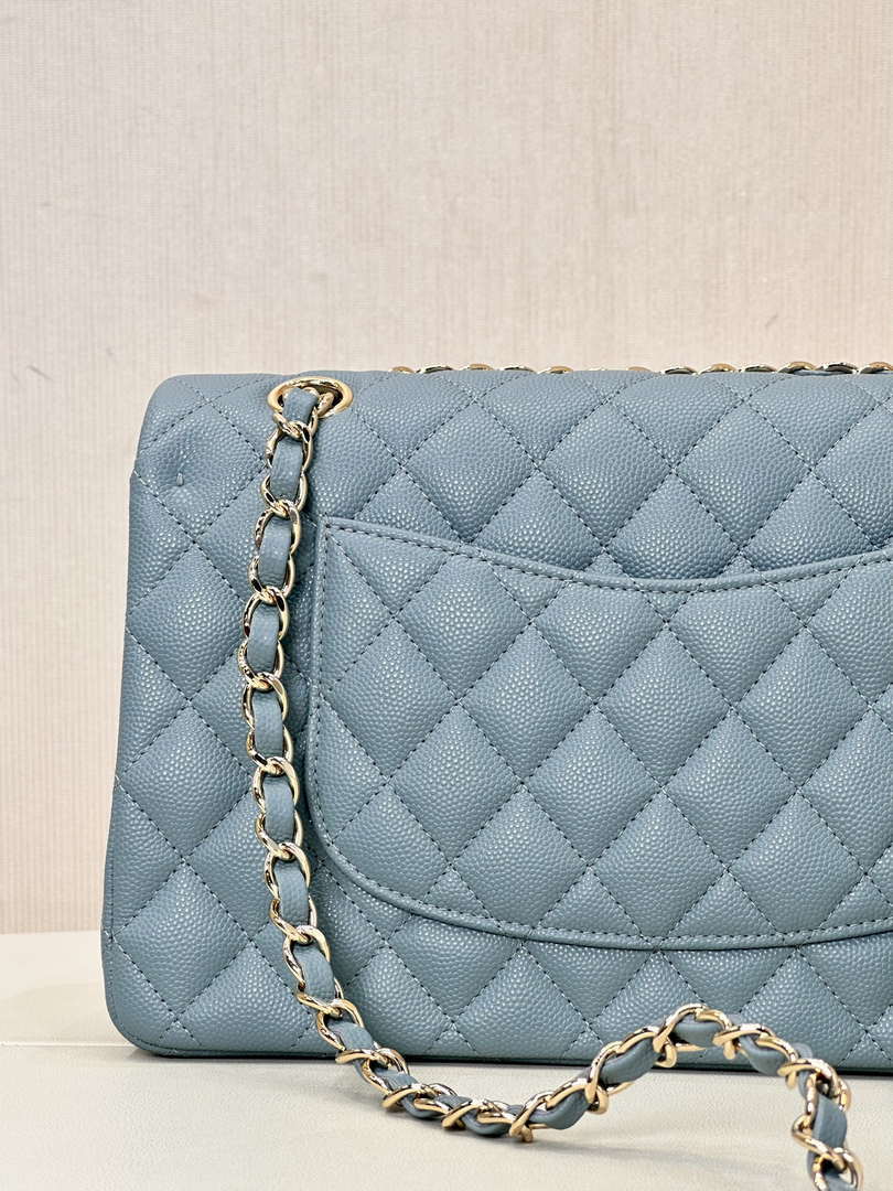 Chanel A01112 Flap Classic 11.12 Handbag Calfskin & Gold-Tone Metal Gray Blue - Default Title - View 8