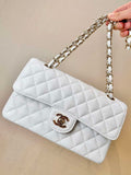 Chanel A01112 Flap Classic 11.12 Handbag Calfskin Gold Tone Metal White