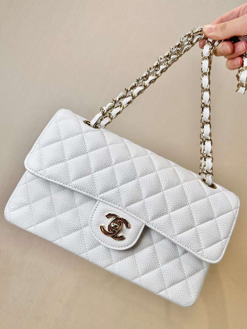 Chanel A01112 Flap Classic 11.12 Handbag Calfskin Gold Tone Metal White - Default Title - View 1