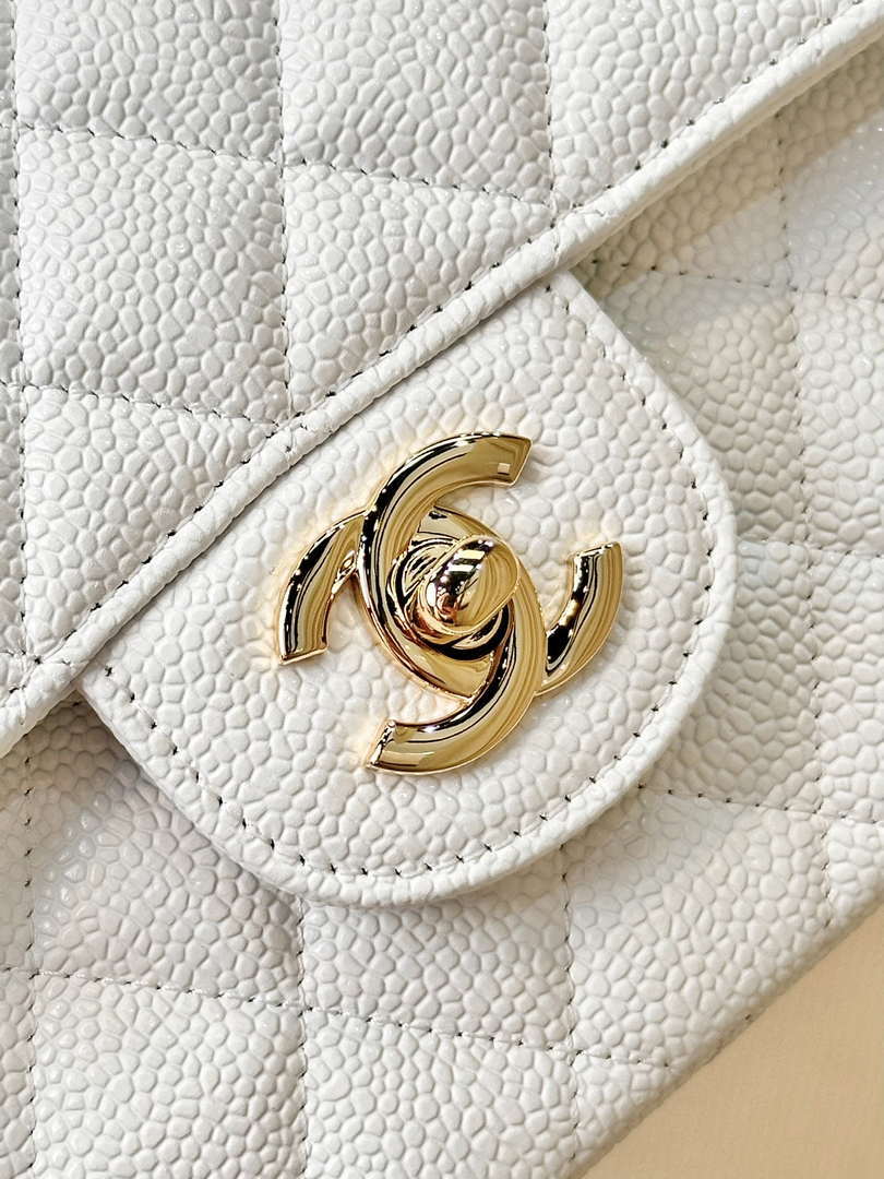 Chanel A01112 Flap Classic 11.12 Handbag Calfskin Gold Tone Metal White