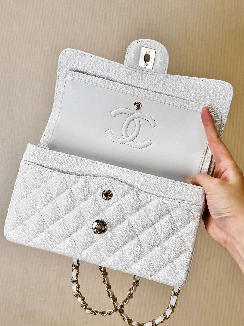 Chanel A01112 Flap Classic 11.12 Handbag Calfskin Gold Tone Metal White - Default Title - View 5