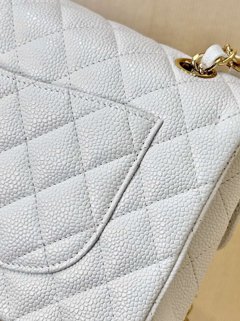 Chanel A01112 Flap Classic 11.12 Handbag Calfskin Gold Tone Metal White