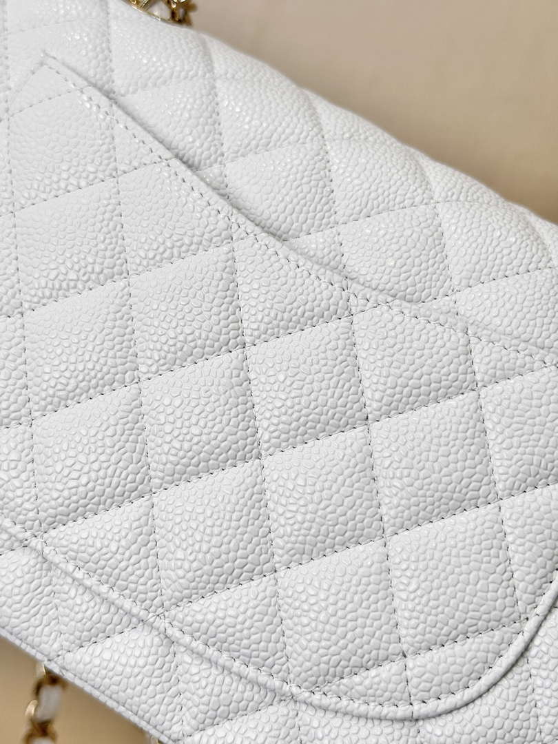 Chanel A01112 Flap Classic 11.12 Handbag Calfskin Gold Tone Metal White