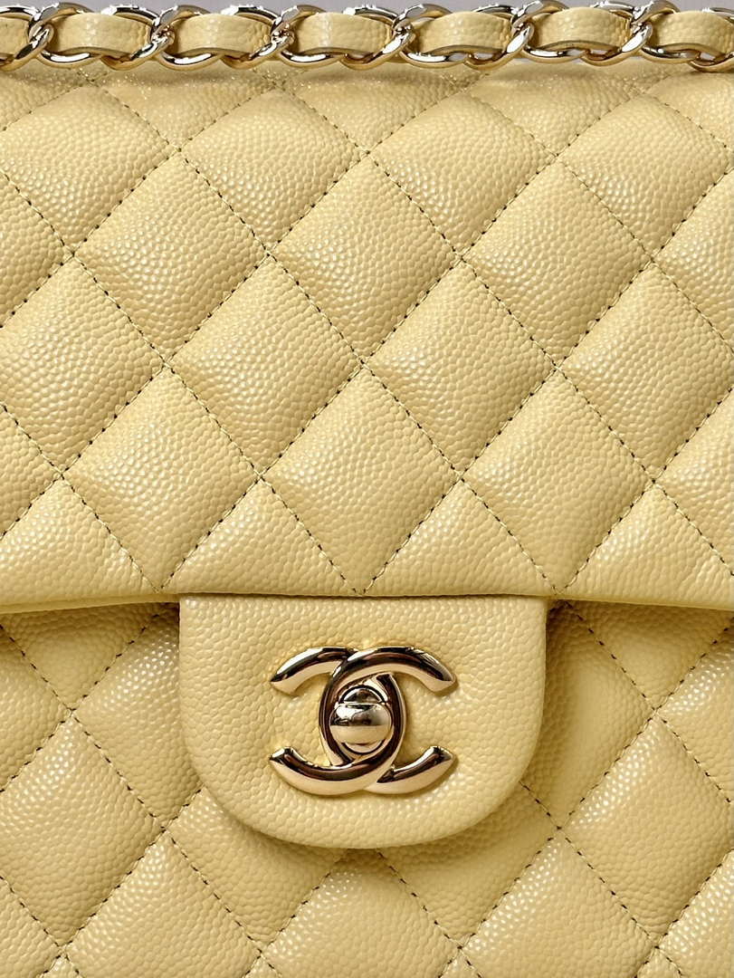 Chanel A01112 Flap Classic 11.12 Handbag Calfskin & Gold-Tone Metal Yellow