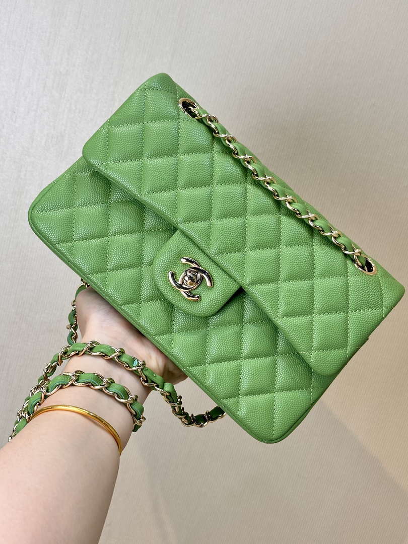 Chanel A01112 Flap Classic 11.12 Handbag Calfskin Green Gold