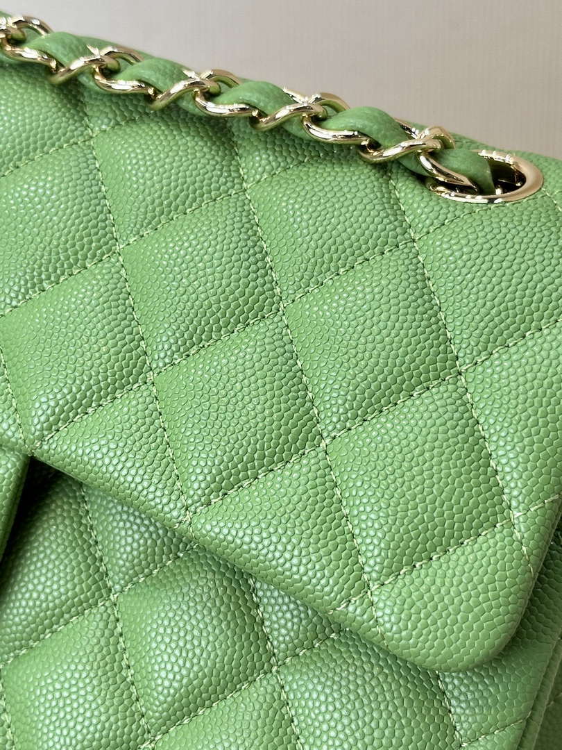 Chanel A01112 Flap Classic 11.12 Handbag Calfskin Green Gold
