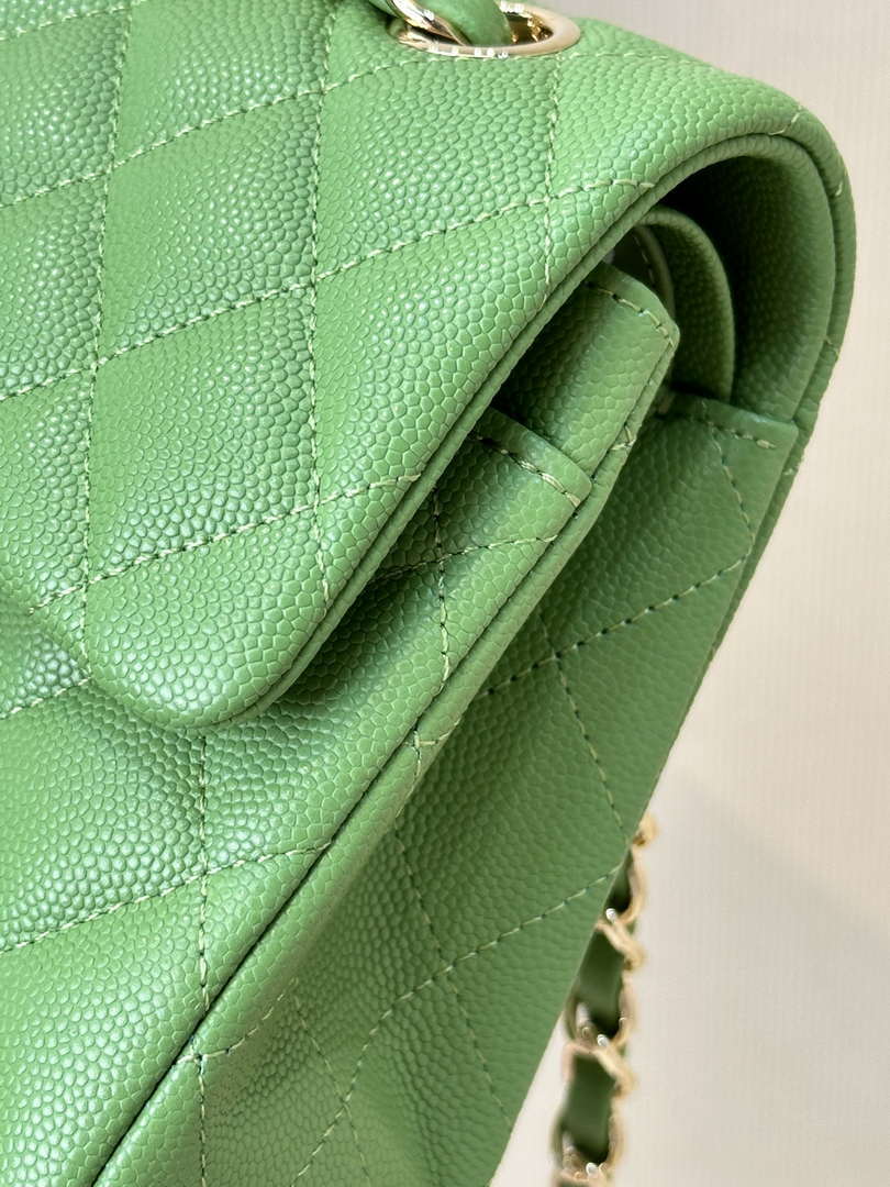 Chanel A01112 Flap Classic 11.12 Handbag Calfskin Green Gold