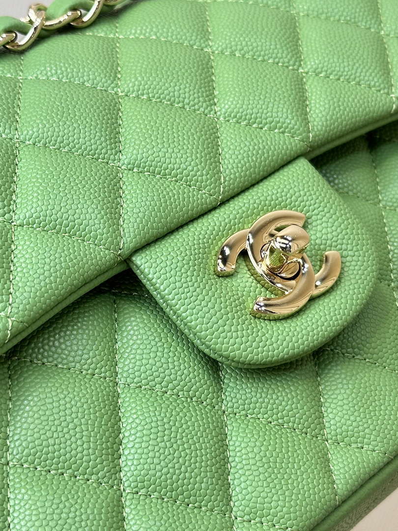 Chanel A01112 Flap Classic 11.12 Handbag Calfskin Green Gold