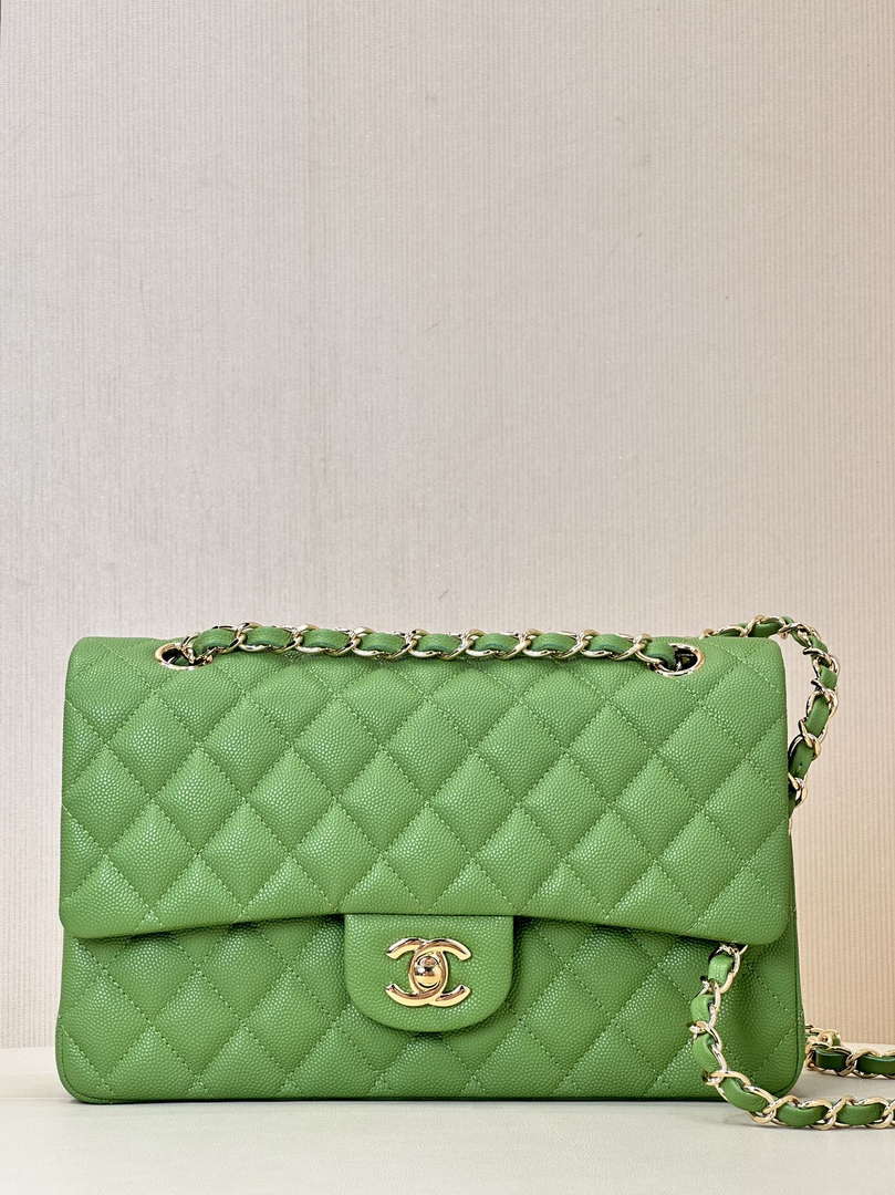 Chanel A01112 Flap Classic 11.12 Handbag Calfskin Green Gold