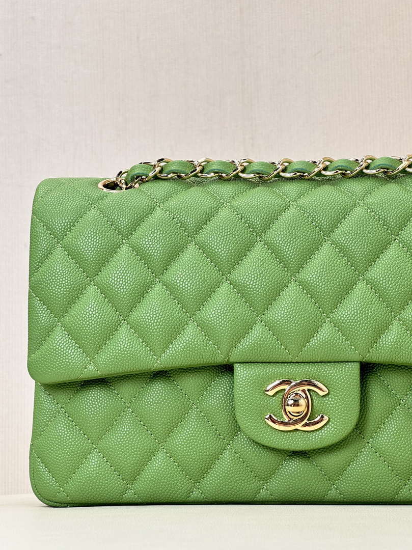 Chanel A01112 Flap Classic 11.12 Handbag Calfskin Green Gold