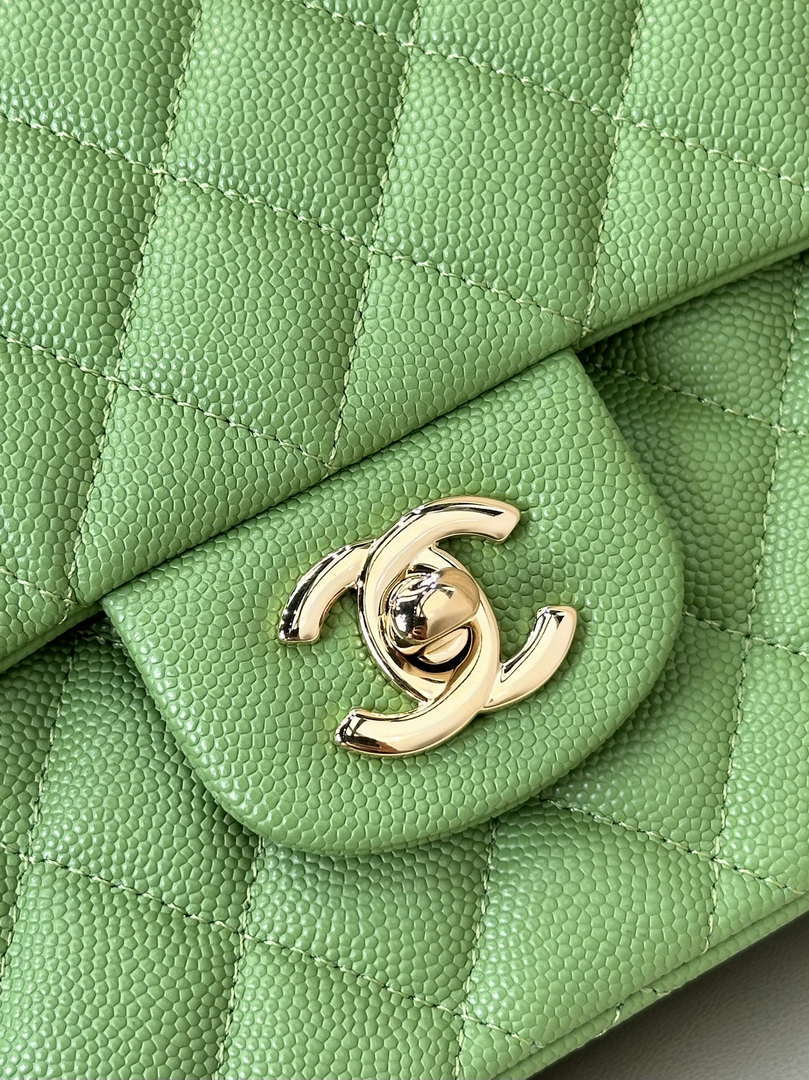 Chanel A01112 Flap Classic 11.12 Handbag Calfskin Green Gold