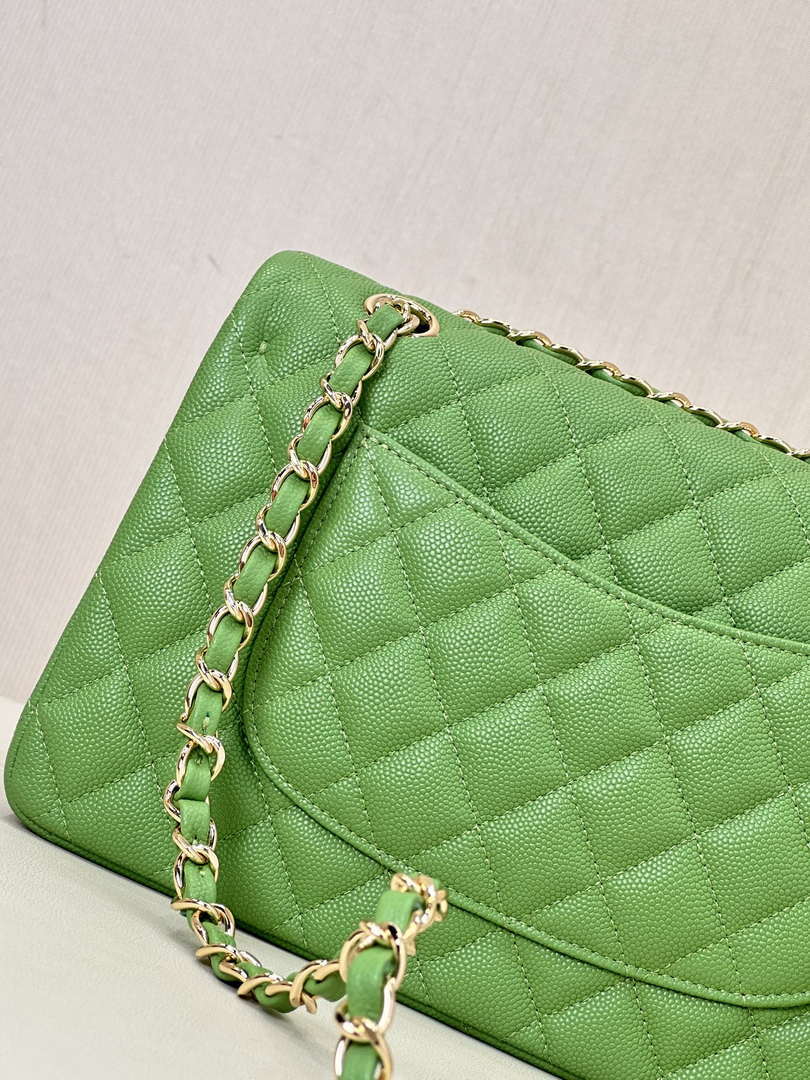 Chanel A01112 Flap Classic 11.12 Handbag Calfskin Green Gold