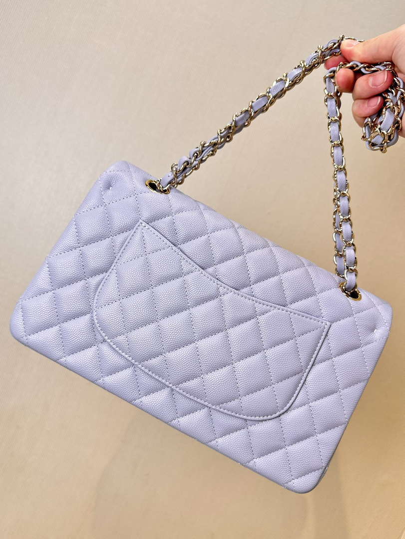 Chanel A01112 Flap Classic 11.12 Handbag Calfskin & Silver-Tone Metal Light Purple