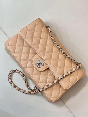 Chanel A01112 Flap Classic 11.12 Handbag Calfskin Sewing Edge Apricot - Gold - View 2