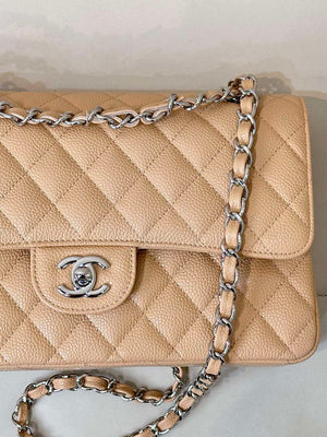 Chanel A01112 Flap Classic 11.12 Handbag Calfskin Sewing Edge Apricot - Gold - View 3