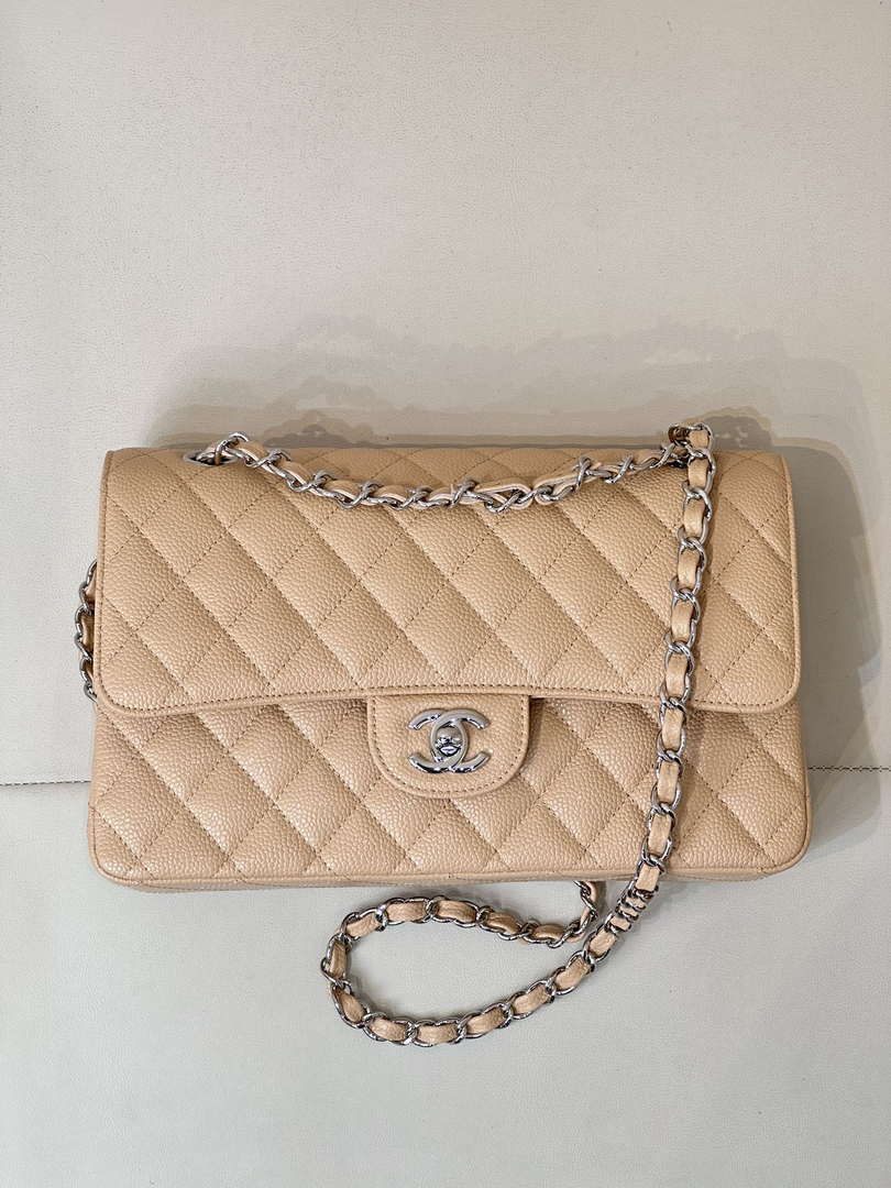 Chanel A01112 Flap Classic 11.12 Handbag Calfskin Sewing Edge Apricot - Gold - View 4