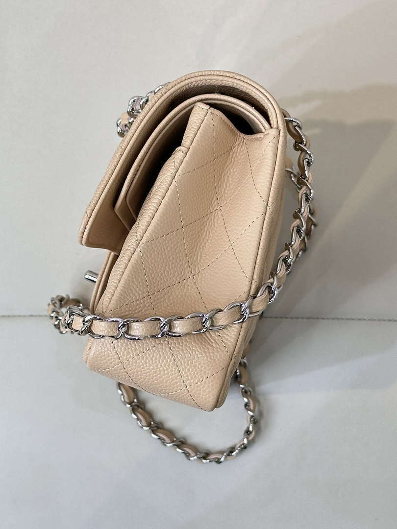 Chanel A01112 Flap Classic 11.12 Handbag Calfskin Sewing Edge Apricot