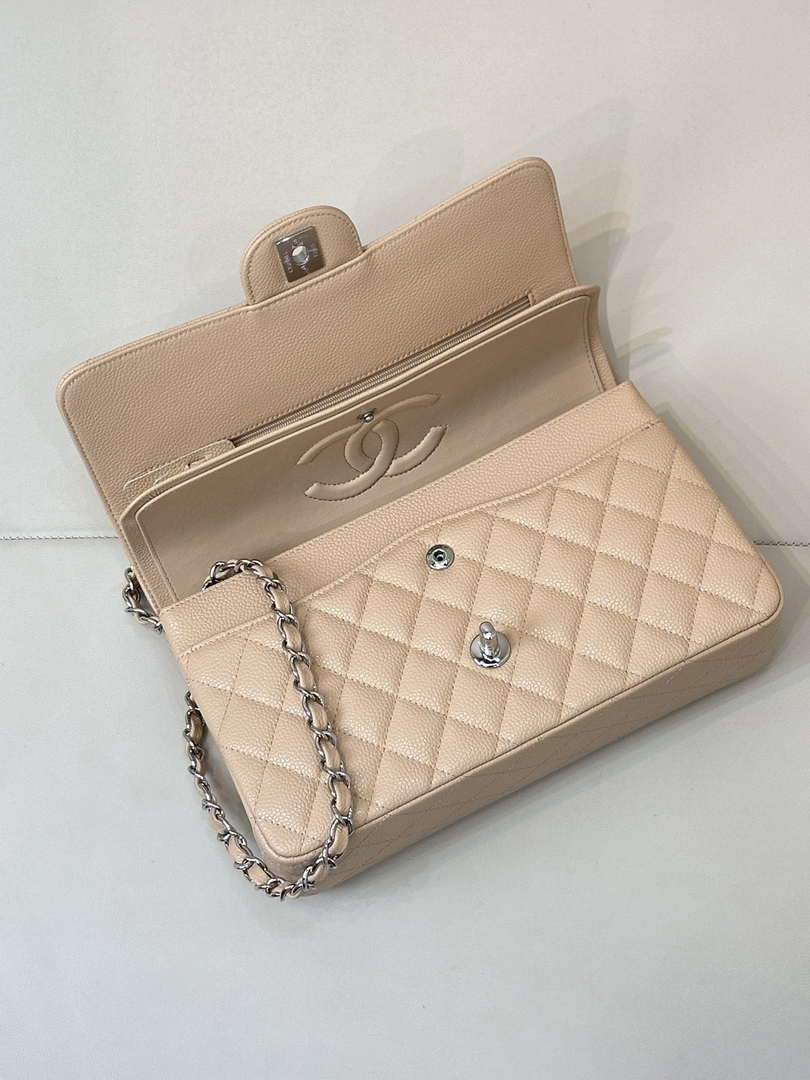 Chanel A01112 Flap Classic 11.12 Handbag Calfskin Sewing Edge Apricot