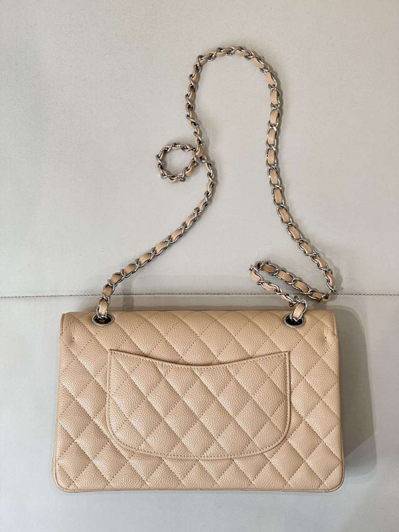 Chanel A01112 Flap Classic 11.12 Handbag Calfskin Sewing Edge Apricot