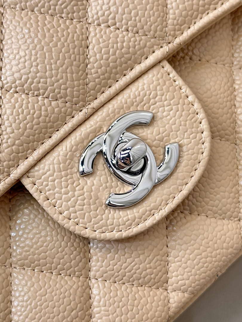 Chanel A01112 Flap Classic 11.12 Handbag Calfskin Sewing Edge Apricot - Gold - View 8