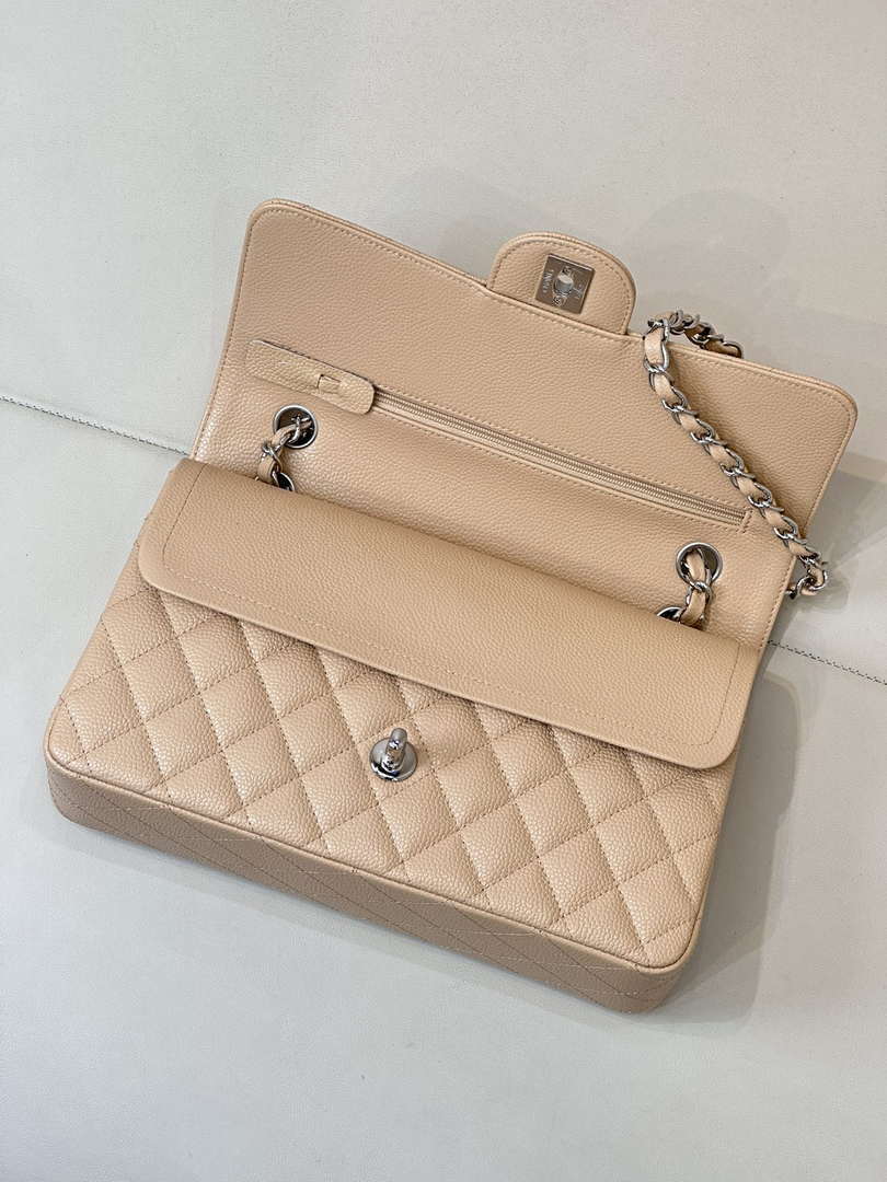 Chanel A01112 Flap Classic 11.12 Handbag Calfskin Sewing Edge Apricot - Gold - View 9