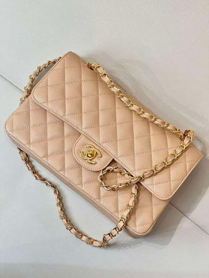 Chanel A01112 Flap Classic 11.12 Handbag Calfskin Sewing Edge Apricot - Gold - View 13