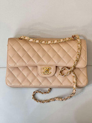 Chanel A01112 Flap Classic 11.12 Handbag Calfskin Sewing Edge Apricot - Gold - View 14