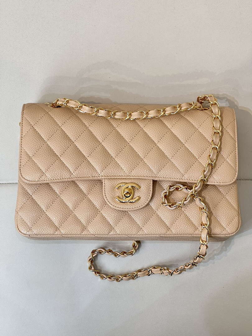 Chanel A01112 Flap Classic 11.12 Handbag Calfskin Sewing Edge Apricot - Gold - View 14