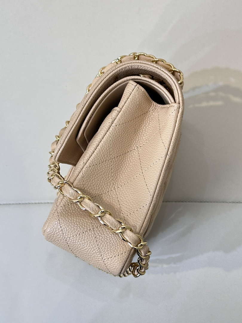 Chanel A01112 Flap Classic 11.12 Handbag Calfskin Sewing Edge Apricot