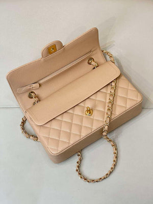 Chanel A01112 Flap Classic 11.12 Handbag Calfskin Sewing Edge Apricot - Gold - View 16