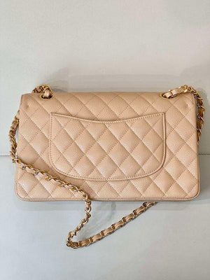Chanel A01112 Flap Classic 11.12 Handbag Calfskin Sewing Edge Apricot - Gold - View 18