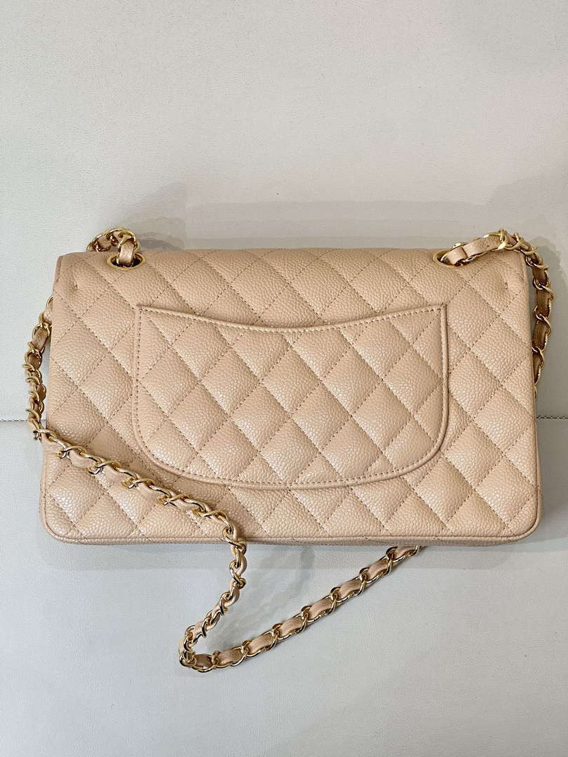 Chanel A01112 Flap Classic 11.12 Handbag Calfskin Sewing Edge Apricot
