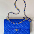 Chanel A01112 Flap Classic 11.12 Handbag Calfskin Sewing Edge Blue - Gold - View 1
