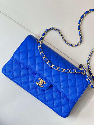Chanel A01112 Flap Classic 11.12 Handbag Calfskin Sewing Edge Blue - Gold - View 4