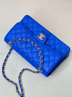 Chanel A01112 Flap Classic 11.12 Handbag Calfskin Sewing Edge Blue - Gold - View 7