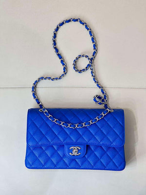 Chanel A01112 Flap Classic 11.12 Handbag Calfskin Sewing Edge Blue - Gold - View 10