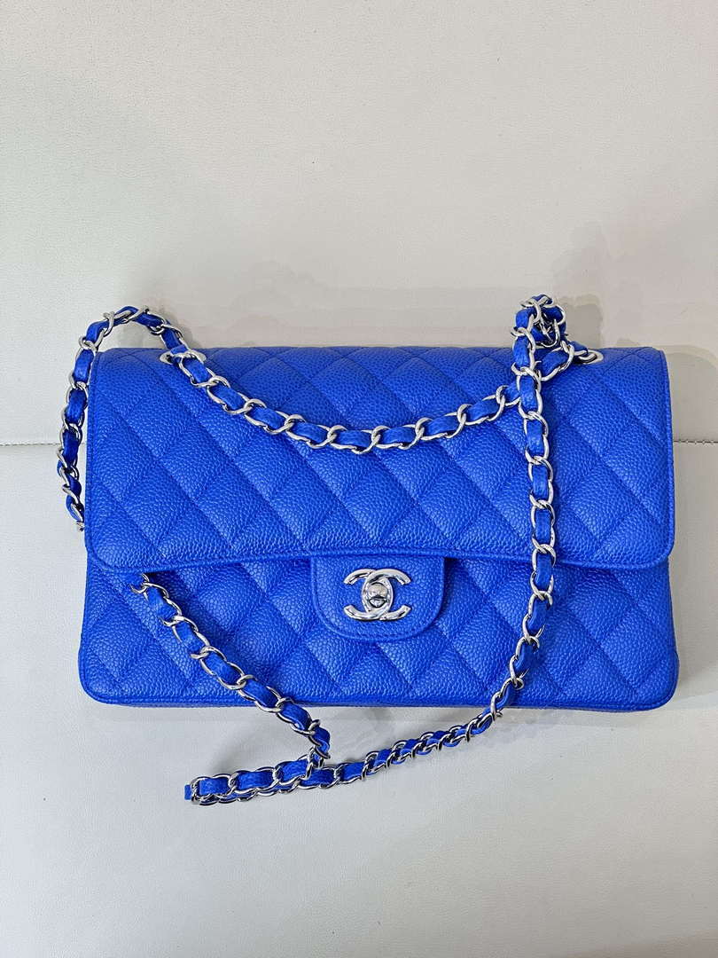 Chanel A01112 Flap Classic 11.12 Handbag Calfskin Sewing Edge Blue - Gold - View 11
