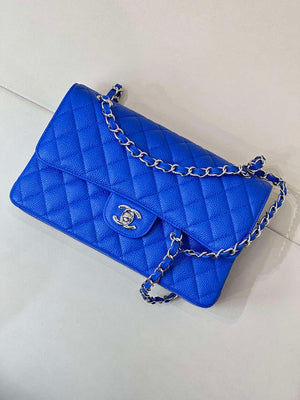 Chanel A01112 Flap Classic 11.12 Handbag Calfskin Sewing Edge Blue - Gold - View 12