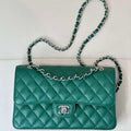 Chanel A01112 Flap Classic 11.12 Handbag Calfskin Sewing Edge Green - Gold - View 1