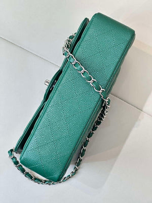 Chanel A01112 Flap Classic 11.12 Handbag Calfskin Sewing Edge Green - Gold - View 7
